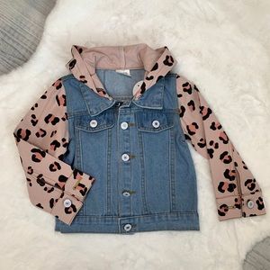 Leopard Sleeve Denim Jacket, Baby Girl, Toddler Girl
